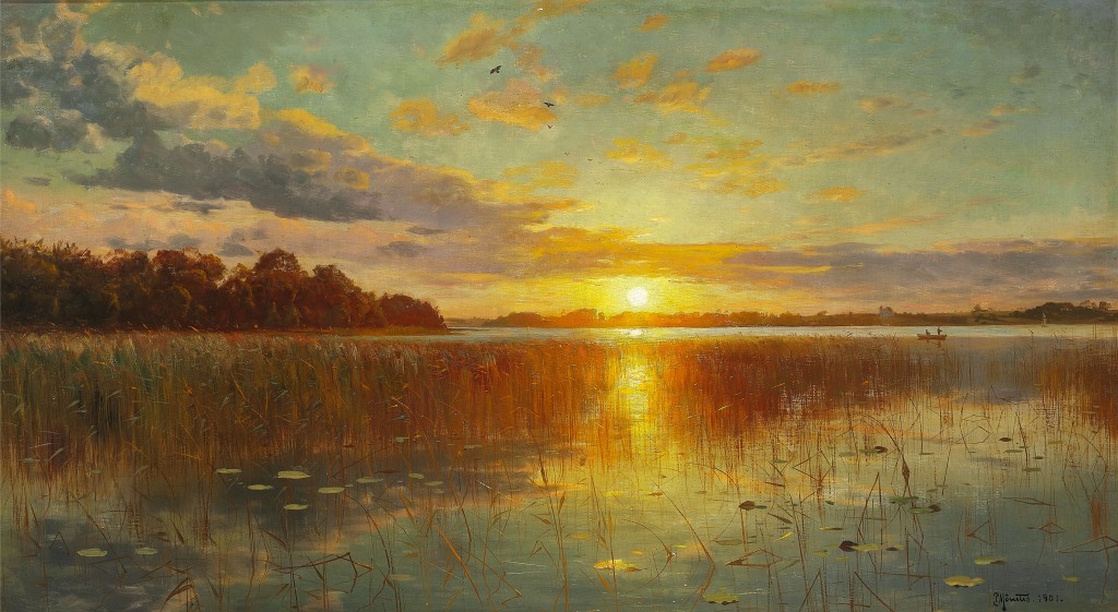 SUNSET OVER A DANISH FIORD - PEDER MORK MONSTED